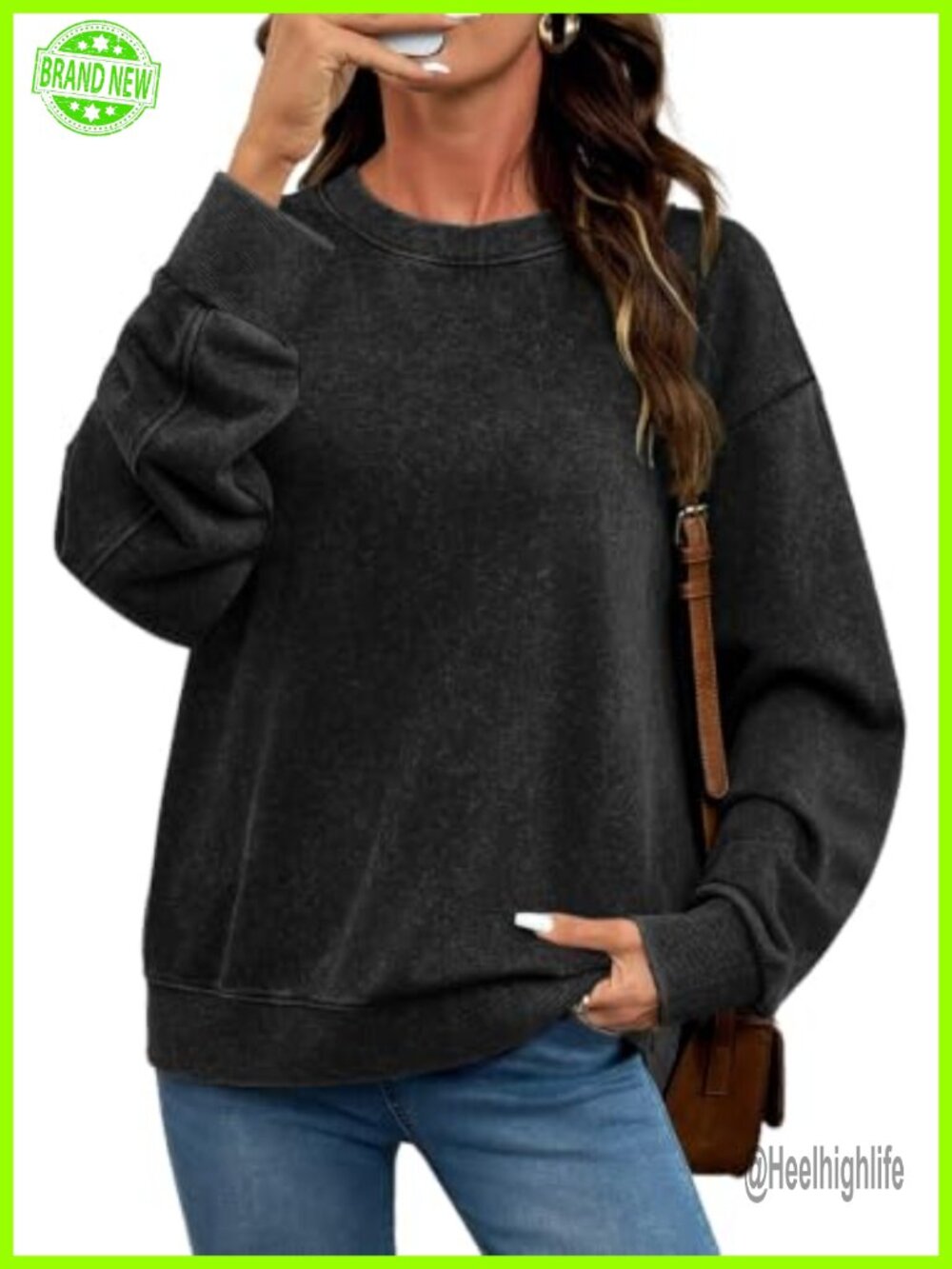 Acid Wash Sweatshirt Women Crewneck Long Sleeve Pullover Top